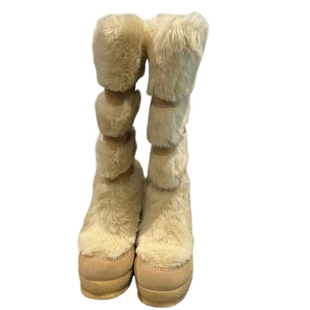 A.P.C. Women's Bootes 60's Caramel Wedge Fur Winter Boots 35